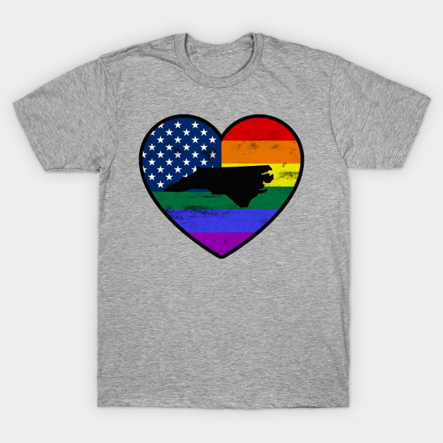 North Carolina United States Gay Pride Flag Heart T-Shirt by TextTees